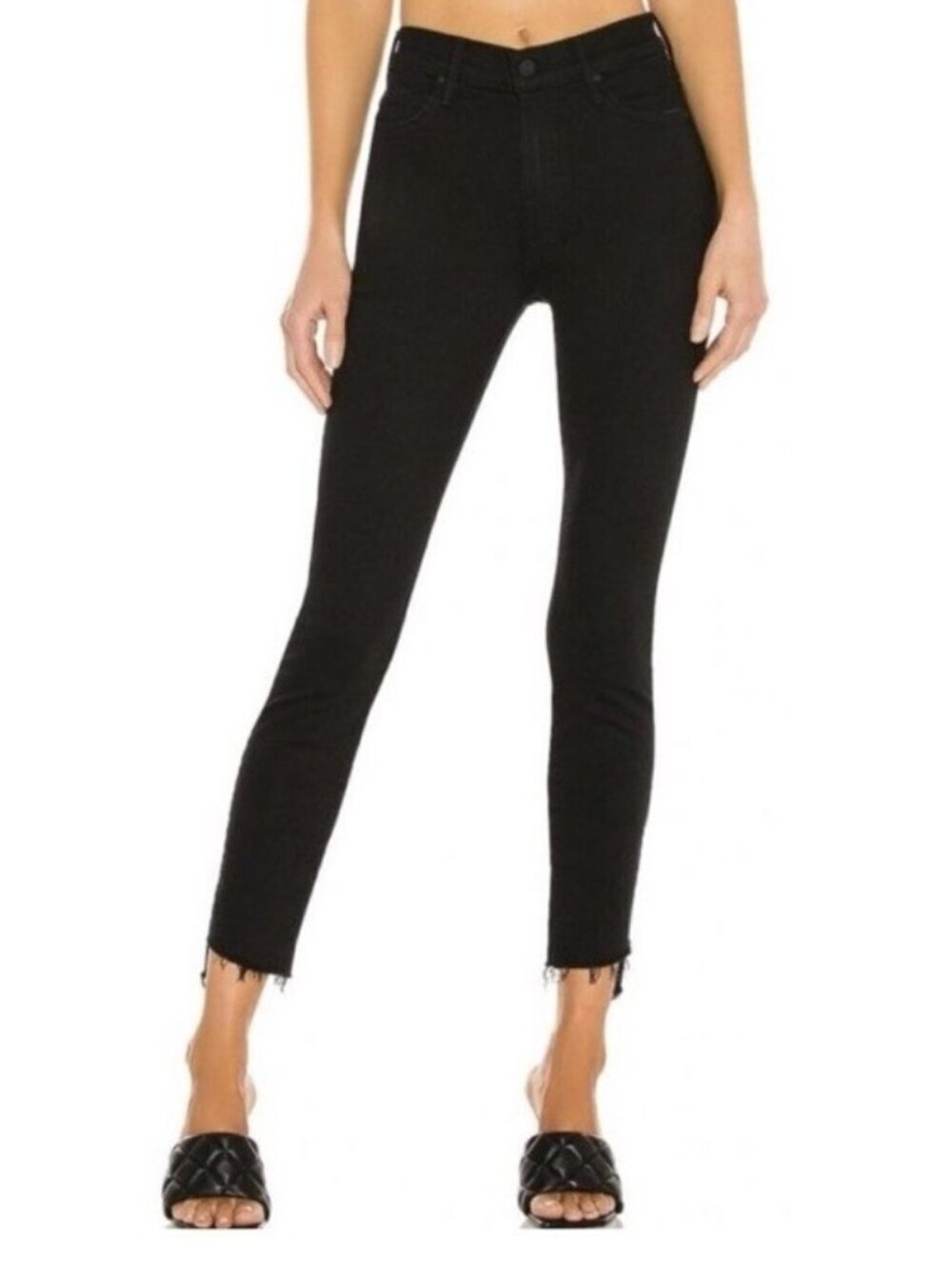 MOTHER Women's Sz 26 Stunner Zip Ankle Step Fray Jeans Not Guilty Black REVOLVE